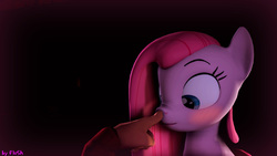 Size: 1920x1080 | Tagged: safe, artist:flushthebatsanta, pinkie pie, earth pony, pony, g4, 3d, blushing, boop, female, hand, looking down, mare, offscreen character, pinkamena diane pie, smiling, source filmmaker