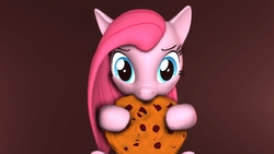 Size: 3840x2160 | Tagged: safe, artist:flushthebatsanta, pinkie pie, earth pony, pony, g4, 3d, cookie, female, food, high res, holding, looking at you, mare, nom, pinkamena diane pie, sitting, solo, source filmmaker