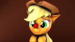Size: 1280x720 | Tagged: safe, artist:flushthebatsanta, applejack, earth pony, pony, g4, 3d, apple, cowboy hat, cute, female, floppy ears, food, hat, jackabetes, mare, raised hoof, silly, silly pony, smiling, solo, source filmmaker, who's a silly pony