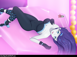 Size: 1345x1000 | Tagged: safe, artist:clouddg, rarity, equestria girls, equestria girls series, g4, the other side, bare shoulders, beautiful, beautisexy, bedroom eyes, bodysuit, breasts, busty rarity, cleavage, clothes, fabulous, female, gloves, lidded eyes, looking at you, sexy, sleeveless, smiling, solo, strapless, stupid sexy rarity, unitard
