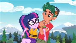 Size: 1280x720 | Tagged: safe, screencap, sci-twi, timber spruce, twilight sparkle, equestria girls, g4, my little pony equestria girls: legend of everfree, camp everfree outfits, clothes, glasses, ponytail, shorts