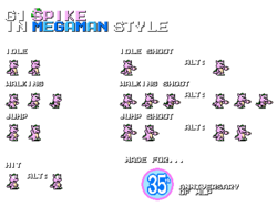 Size: 408x304 | Tagged: safe, artist:tarkan809, spike (g1), dragon, g1, 35th anniversary, anniversary, arm cannon, mega man (series), pixel art, simple background, sprite, sprite sheet, transparent background, video game