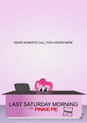 Size: 3307x4677 | Tagged: safe, artist:ace play, pinkie pie, earth pony, pony, g4, arial, desk, female, high res, hilarious in hindsight, john oliver, last saturday morning with pinkie pie, last week tonight, last week tonight with john oliver, poster, solo, vector, you mad bro