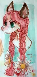 Size: 1024x2149 | Tagged: safe, artist:laps-sp, oc, oc only, pony, unicorn, braid, bust, female, flower, flower in hair, mare, portrait, solo, traditional art
