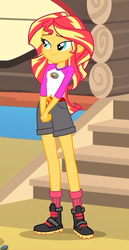 Size: 307x596 | Tagged: safe, screencap, sunset shimmer, equestria girls, g4, my little pony equestria girls: legend of everfree, boots, camp everfree outfits, clothes, cropped, female, shoes, shorts, smiling