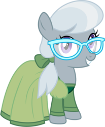 Size: 826x1000 | Tagged: safe, artist:cloudy glow, silver spoon, earth pony, pony, g4, beauty and the beast, belle, bow, clothes, disney, dress, female, foal, glasses, looking at you, simple background, smiling, solo, transparent background