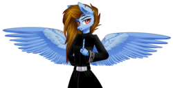 Size: 3508x1791 | Tagged: safe, artist:astralblues, oc, oc only, oc:absentia crash, pegasus, anthro, clothes, dress, female, mare, scar, simple background, solo, transparent background