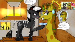 Size: 1024x576 | Tagged: safe, artist:susanzx2000, oc, giraffe, zebra, africa, african, funny, giraffe oc, no pony, non-pony oc, zebra oc