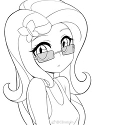 Size: 1200x1200 | Tagged: safe, artist:caibaoreturn, fluttershy, equestria girls, g4, female, glasses, monochrome, solo