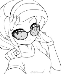 Size: 1000x1000 | Tagged: safe, artist:caibaoreturn, rarity, equestria girls, g4, female, glasses, lineart, looking at you, monochrome, solo
