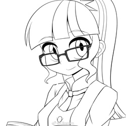 Size: 1000x1000 | Tagged: safe, artist:caibaoreturn, sci-twi, twilight sparkle, equestria girls, g4, clothes, crystal prep academy uniform, female, glasses, looking at you, monochrome, ponytail, school uniform, smiling, solo