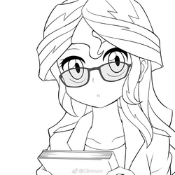 Size: 1000x1000 | Tagged: safe, artist:caibaoreturn, sunset shimmer, equestria girls, g4, cute, female, glasses, monochrome, shimmerbetes, simple background, solo, white background