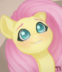 Size: 1248x1450 | Tagged: safe, artist:duchessedemadeleine, fluttershy, pegasus, pony, g4, bust, cute, female, looking up, mare, portrait, shyabetes, smiling, solo