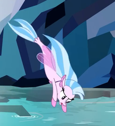 Size: 493x540 | Tagged: safe, screencap, silverstream, pony, seapony (g4), g4, what lies beneath, cropped, diving, female, fin wings, seapony silverstream, solo, tail, water