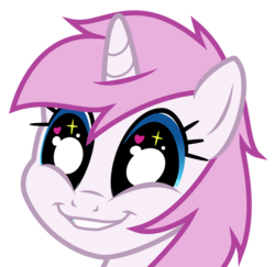 Size: 1280x1246 | Tagged: safe, artist:brisineo, oc, oc only, oc:glimmerlight, pony, unicorn, bust, cute, eye, eyes, female, heart, love, ocbetes, simple background, smiling, solo, stars, transparent background, vector