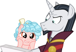 Size: 4588x3133 | Tagged: safe, artist:frownfactory, chancellor neighsay, cozy glow, pegasus, pony, unicorn, g4, school raze, .svg available, annoyed, clothes, duo, female, filly, foal, hoof on cheek, horn, male, medallion, robe, simple background, smiling, squishy cheeks, stallion, svg, transparent background, vector, wings