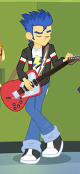 Size: 282x615 | Tagged: safe, screencap, flash sentry, equestria girls, g4, my little pony equestria girls: rainbow rocks, clothes, cropped, eyes closed, guitar, jacket, male, pants, shoes, sneakers