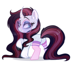 Size: 925x871 | Tagged: safe, artist:_spacemonkeyz_, oc, oc only, pony, unicorn, clothes, curved horn, glasses, horn, simple background, socks, solo, transparent background