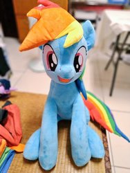 Size: 768x1024 | Tagged: safe, artist:nekokevin, rainbow dash, pegasus, pony, g4, cute, female, irl, looking at you, mare, open mouth, photo, plushie, sitting, solo