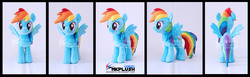 Size: 5184x1591 | Tagged: safe, artist:nekokevin, rainbow dash, pegasus, pony, g4, cute, female, irl, looking at you, mare, photo, plushie, smiling, solo, spread wings, watermark, wings