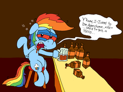 Size: 3251x2438 | Tagged: safe, artist:dragonboi471, rainbow dash, pony, g4, 1000 hours in ms paint, alcohol, beer, bottle, dashaholic, drunk, drunk bubbles, drunker dash, female, high res, mug, red eyes, solo, story included