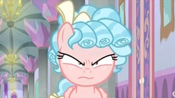 Size: 1280x720 | Tagged: safe, screencap, cozy glow, pegasus, pony, g4, school raze, angry, bust, cozy glow is best facemaker, cozy glow is not amused, cropped, door, faic, female, filly, foal, portrait, school of friendship, solo, zoomed in