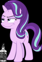 Size: 1678x2448 | Tagged: safe, edit, edited screencap, screencap, starlight glimmer, pony, unicorn, g4, alcohol, black background, bottle, drunk, drunklight glimmer, faic, inverted mouth, jack daniels, simple background