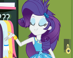 Size: 901x720 | Tagged: safe, screencap, rarity, best trends forever, best trends forever: pinkie pie, equestria girls, g4, my little pony equestria girls: better together, bracelet, canterlot high, clothes, cropped, eyes closed, geode of shielding, jewelry, lockers, skirt, smiling
