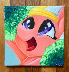 Size: 1024x1061 | Tagged: safe, artist:colorsceempainting, somnambula, pegasus, pony, g4, bust, canvas, comic, egyptian, egyptian pony, female, paint, painting, portrait, smiling, solo, traditional art