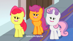 Size: 1360x768 | Tagged: safe, artist:rsa.fim, edit, edited screencap, screencap, apple bloom, scootaloo, sweetie belle, earth pony, pony, g4, marks for effort, cutie mark crusaders, faic, female, filly, foal, not salmon, oppol bloom, school, scootoloo, small face, swootoo bolle, trio, trio female, wat, woll smoth