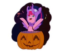 Size: 5000x4000 | Tagged: safe, artist:chedx, pinkie pie, twilight sparkle, g4, candy, disguise, food, halloween, halloween costume, holiday, jack-o-lantern, pumpkin, pumpkin bucket, simple background, transparent background, wat