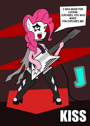 Size: 1568x2188 | Tagged: safe, artist:jenjan23all, pinkie pie, earth pony, pony, g4, boots, female, funny, guitar, hard rock, kiss (band), metal, paul stanley, red, rock (music), shoes, singing, soft, solo, the starchild, venezuela