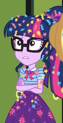 Size: 287x556 | Tagged: safe, screencap, sci-twi, twilight sparkle, best trends forever, best trends forever: pinkie pie, equestria girls, g4, my little pony equestria girls: better together, clothes, cropped, geode of telekinesis, glasses, messy hair, ponytail, skirt