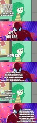 Size: 500x1631 | Tagged: safe, edit, edited screencap, screencap, wallflower blush, comic:meanwhile in another universe, equestria girls, equestria girls specials, g4, my little pony equestria girls: better together, my little pony equestria girls: forgotten friendship, comic, crossover, fanfic art, implied mary-jane watson, implied sunset shimmer, kingpin (marvel), male, peter parker, screencap comic, spider-man, spider-man: into the spider-verse