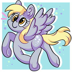 Size: 1000x1000 | Tagged: safe, artist:daddy-bones, derpy hooves, pegasus, pony, g4, abstract background, cute, cutie mark, derpabetes, ear fluff, female, flying, mare, solo, spread wings, wings