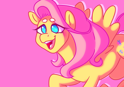 Size: 1280x896 | Tagged: safe, artist:boyslushie, fluttershy, pegasus, pony, g4, beanbrows, cutie mark, eyebrows, female, mare, no pupils, open mouth, pink background, simple background, solo