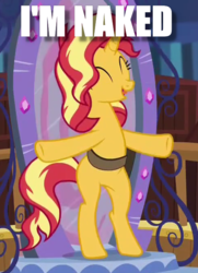 Size: 487x671 | Tagged: safe, edit, edited screencap, screencap, sunset shimmer, pony, unicorn, equestria girls, equestria girls specials, g4, my little pony equestria girls: better together, my little pony equestria girls: forgotten friendship, bipedal, cropped, cute, female, image macro, meme, mirror, saddle bag, shimmerbetes, solo, text, we don't normally wear clothes