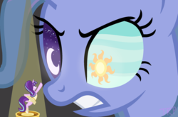 Size: 1024x674 | Tagged: safe, artist:applegemmlplover121, starlight glimmer, oc, pony, unicorn, a royal problem, g4, alternate universe, clothes, crescent moon, female, magical lesbian spawn, mare, moon, moon eyes, not trixie, offspring, parent:trixie, parent:twilight sparkle, parents:twixie, sun, sun eyes, tutu, wingding eyes