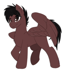 Size: 600x651 | Tagged: safe, artist:sinamuna, oc, oc only, oc:sovereign ashes, pegasus, pony, black hair, brown eyes, brown fur, full body, male, ponysona, serious, simple background, stallion, transparent background, wings