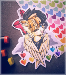 Size: 1252x1439 | Tagged: safe, artist:tay-niko-yanuciq, songbird serenade, pegasus, pony, g4, my little pony: the movie, bow, cute, female, hair bow, heart, mare, marker drawing, one eye closed, photo, smiling, solo, traditional art, wink