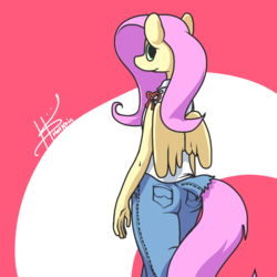 Size: 1280x1280 | Tagged: safe, artist:hotkoin, fluttershy, anthro, g4, clothes, female, jeans, pants, solo, wings