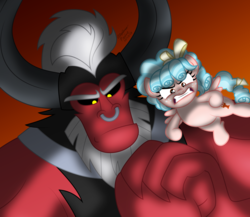 Size: 5100x4424 | Tagged: safe, artist:aleximusprime, cozy glow, lord tirek, centaur, pegasus, pony, g4, school raze, absurd resolution, cats don't dance, cracking knuckles, crossover, darla dimple, duo, enforcer, evil, female, filly, foal, male, max the butler, nose piercing, nose ring, parody, piercing, red background, septum piercing, simple background, this will end in death, this will end in tears and/or death