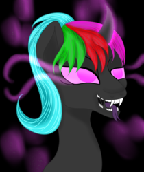 Size: 1008x1200 | Tagged: safe, artist:silversthreads, oc, oc only, oc:diamond sharp, enderman, enderpony, pony, unicorn, curved horn, eye glow, female, halloween, holiday, horn, magic, mare, prize, solo