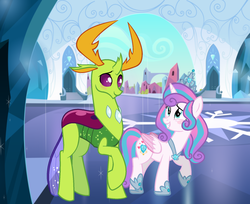Size: 1867x1520 | Tagged: safe, artist:gihhbloonde, princess flurry heart, thorax, changedling, changeling, pony, g4, female, king thorax, male, older, ship:flurrax, shipping, straight