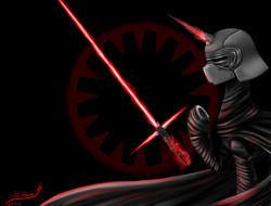 Size: 4096x3112 | Tagged: safe, artist:mcqueen, derpibooru exclusive, pony, clothes, crossguard lightsaber, crossover, first order, helmet, kylo ren, lightsaber, magic, magic aura, ponified, raised hoof, robe, solo, standing, star wars, star wars: the force awakens, star wars: the last jedi, weapon