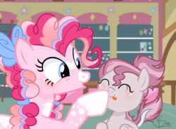 Size: 1285x943 | Tagged: safe, artist:6-fingers-lover, oc, dracony, hybrid, pony, boop, bow, female, interspecies offspring, mother and daughter, offspring, parent:pinkie pie, parent:spike, parents:pinkiespike