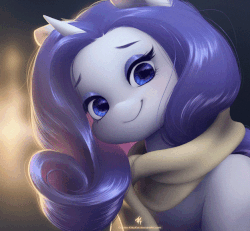 Size: 624x576 | Tagged: safe, artist:katputze, rarity, pony, unicorn, g4, animated, blinking, clothes, female, looking at you, scarf, smiling, solo