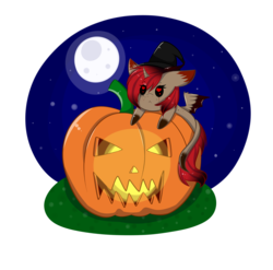 Size: 4049x4000 | Tagged: safe, artist:mimihappy99, oc, oc only, oc:dark fire, pony, chibi, female, halloween, hat, heart eyes, holiday, jack-o-lantern, mare, moon, night, pumpkin, simple background, solo, transparent background, wingding eyes, witch hat