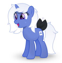 Size: 2589x2629 | Tagged: safe, artist:potato22, oc, oc only, oc:discord, pony, unicorn, bow, discord (program), female, high res, mare, open mouth, ponified, simple background, smiling, solo, tail bow, transparent background