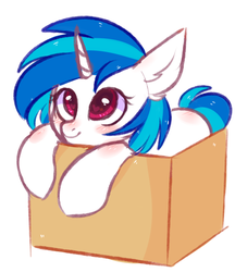Size: 2172x2396 | Tagged: safe, artist:pesty_skillengton, dj pon-3, vinyl scratch, pony, unicorn, g4, box, confused, cute, female, heart eyes, high res, looking up, pony in a box, sketch, smiling, solo, wingding eyes